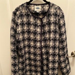 Blue and white plaid wool jacket